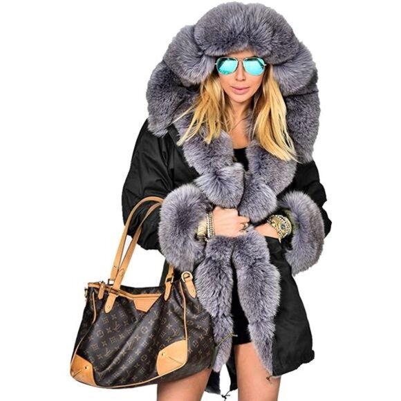 Women's Thicken Warm Winter Coat Hood Down Parka Faux Fur Overcoat Long Jacket